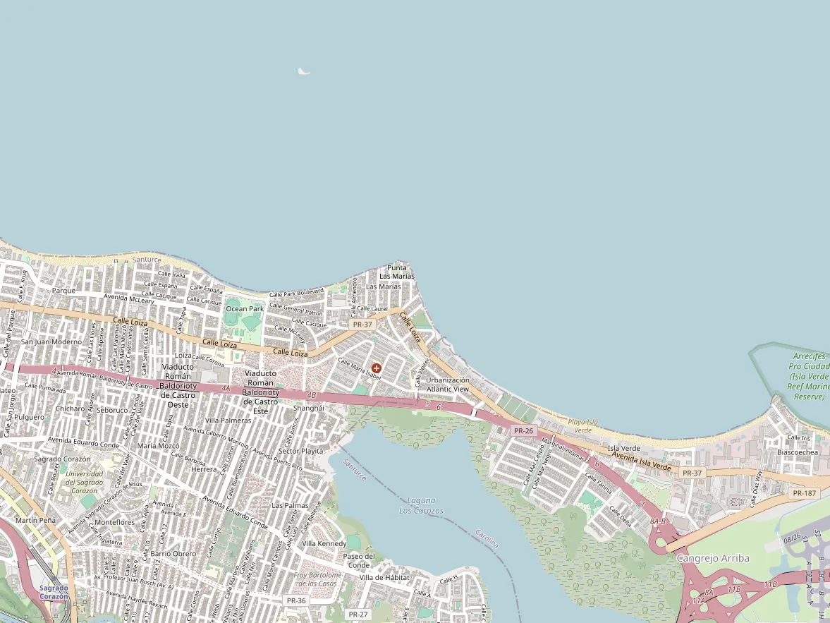 Map showing the approximate area of this home in Santurce