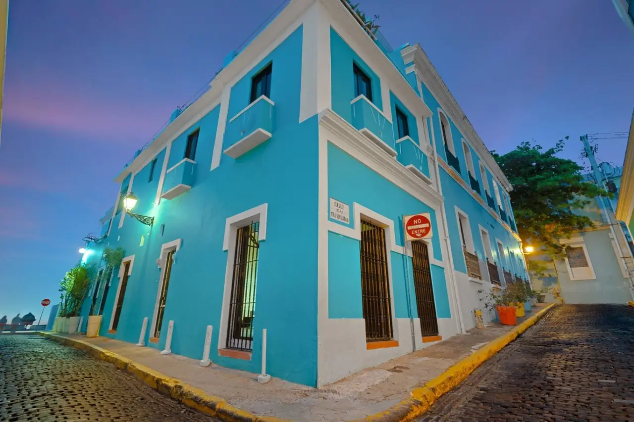 Blue building with a balcony on the second floor — 3B Imperial, Old San Juan