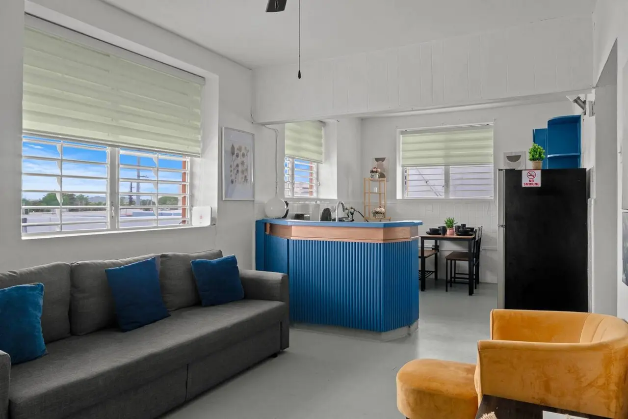 Blue couch in a living room — Santurce Blue 2BR | Near Beach & La Placita
